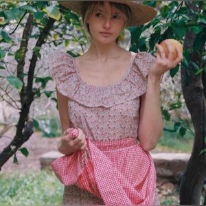 Christy Dawn Colette Ruffle Bib Maxi Dress Cherry Blooming Meadow Floral Medium